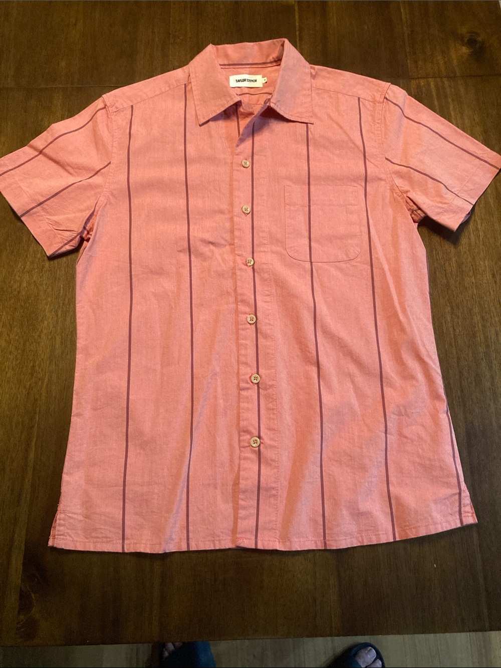 Taylor Stitch Short-Sleeve Coral Stripe Button-Up Shirt